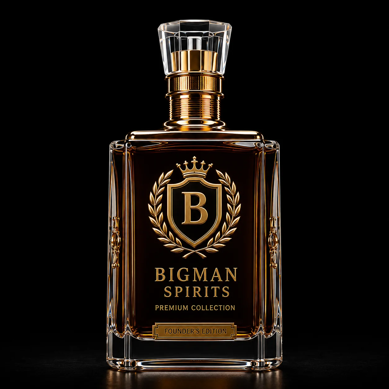 Chai thủy tinh cao cấp BS001 - Founder Square — mẫu chai rượu thiết kế riêng BIGMAN SPIRITS, chính diện
