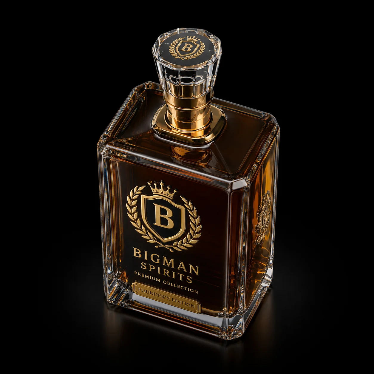Chai thủy tinh cao cấp BS001 - Founder Square — mẫu chai rượu thiết kế riêng BIGMAN SPIRITS, cận cảnh nắp chai
