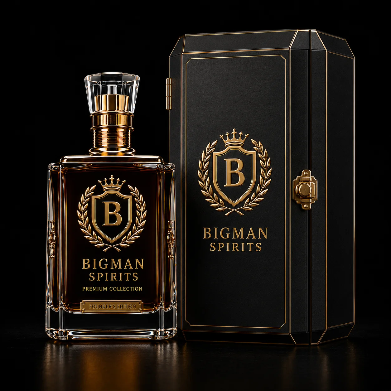 Hộp quà rượu cao cấp đi kèm chai BS001 - Founder Square — bộ chai và hộp quà tặng doanh nghiệp BIGMAN SPIRITS