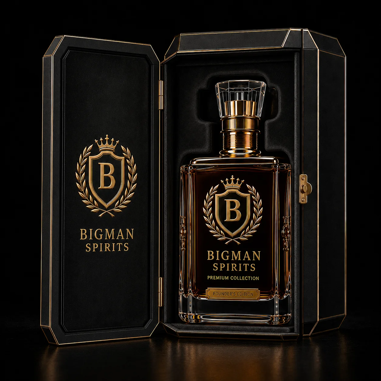 Hộp quà rượu mở, khay lót nhung ôm khít chai BS001 - Founder Square — bao bì quà tặng cao cấp BIGMAN SPIRITS