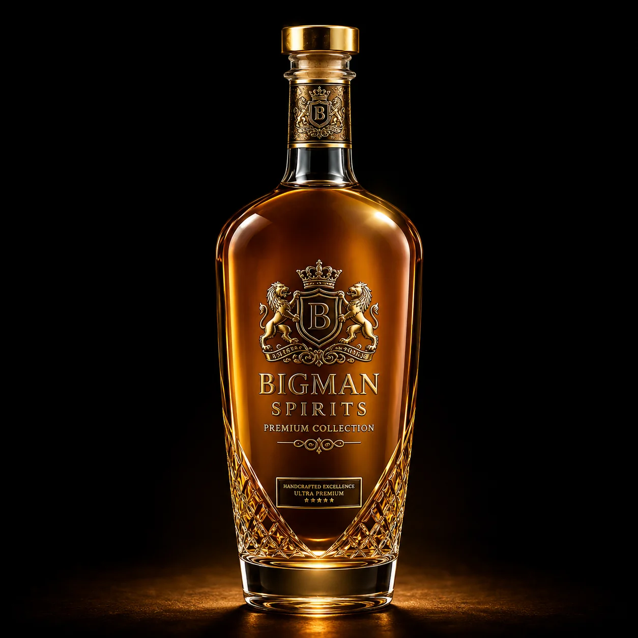 Chai thủy tinh cao cấp BS002 - Royal Lion — mẫu chai rượu thiết kế riêng BIGMAN SPIRITS, chính diện