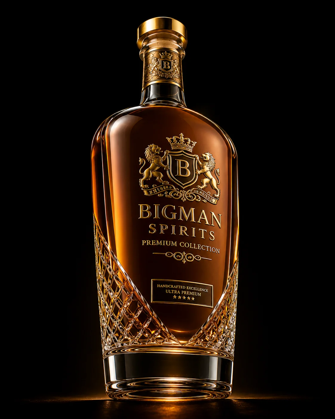 Chai thủy tinh cao cấp BS002 - Royal Lion — mẫu chai rượu thiết kế riêng BIGMAN SPIRITS, cận cảnh nắp chai
