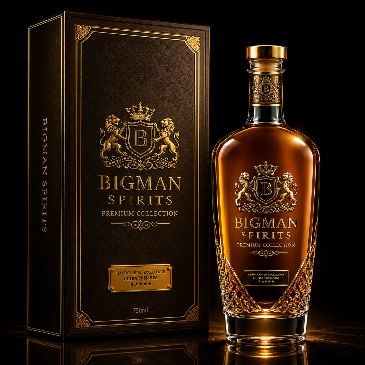 Hộp quà rượu cao cấp đi kèm chai BS002 - Royal Lion — bộ chai và hộp quà tặng doanh nghiệp BIGMAN SPIRITS