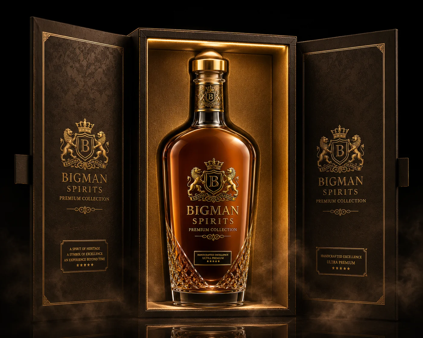 Hộp quà rượu mở, khay lót nhung ôm khít chai BS002 - Royal Lion — bao bì quà tặng cao cấp BIGMAN SPIRITS