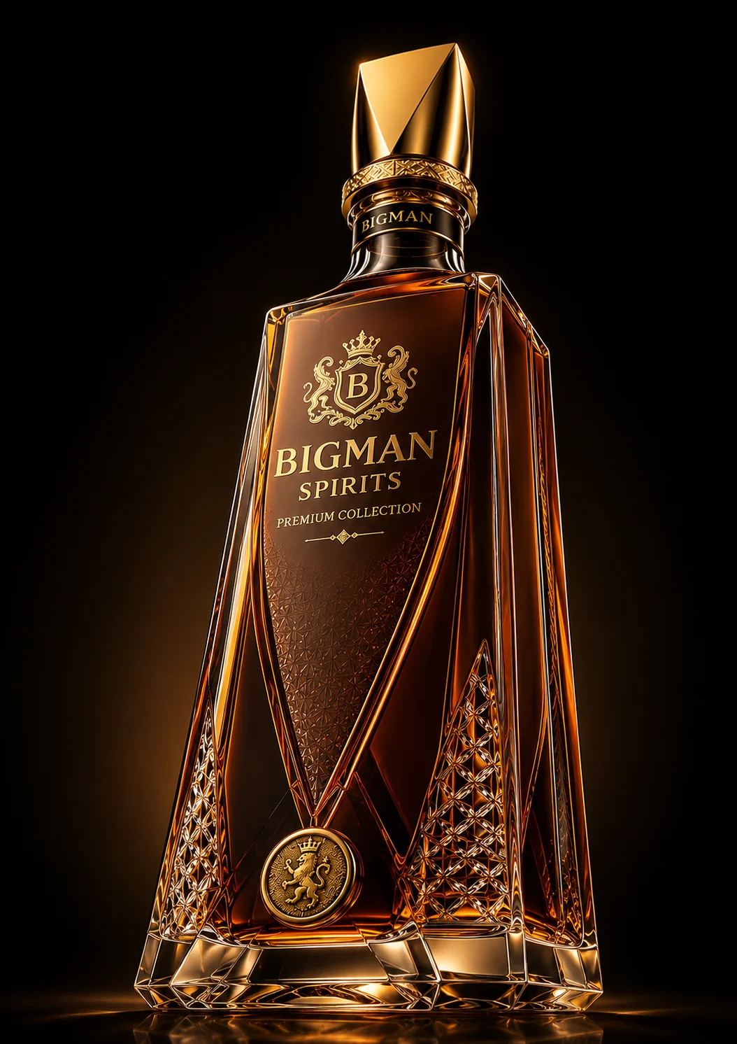 Chai thủy tinh cao cấp BS003 - Imperial Obelisk — mẫu chai rượu thiết kế riêng BIGMAN SPIRITS, chính diện