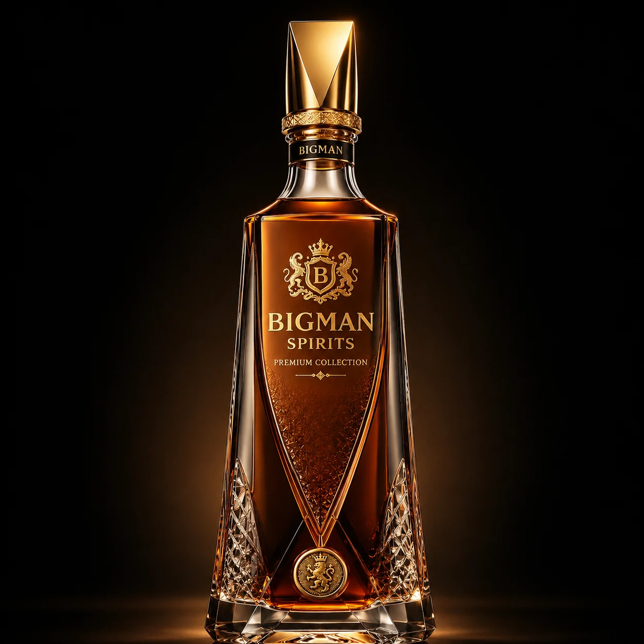 Chai thủy tinh cao cấp BS003 - Imperial Obelisk — mẫu chai rượu thiết kế riêng BIGMAN SPIRITS, mặt sau và đáy chai