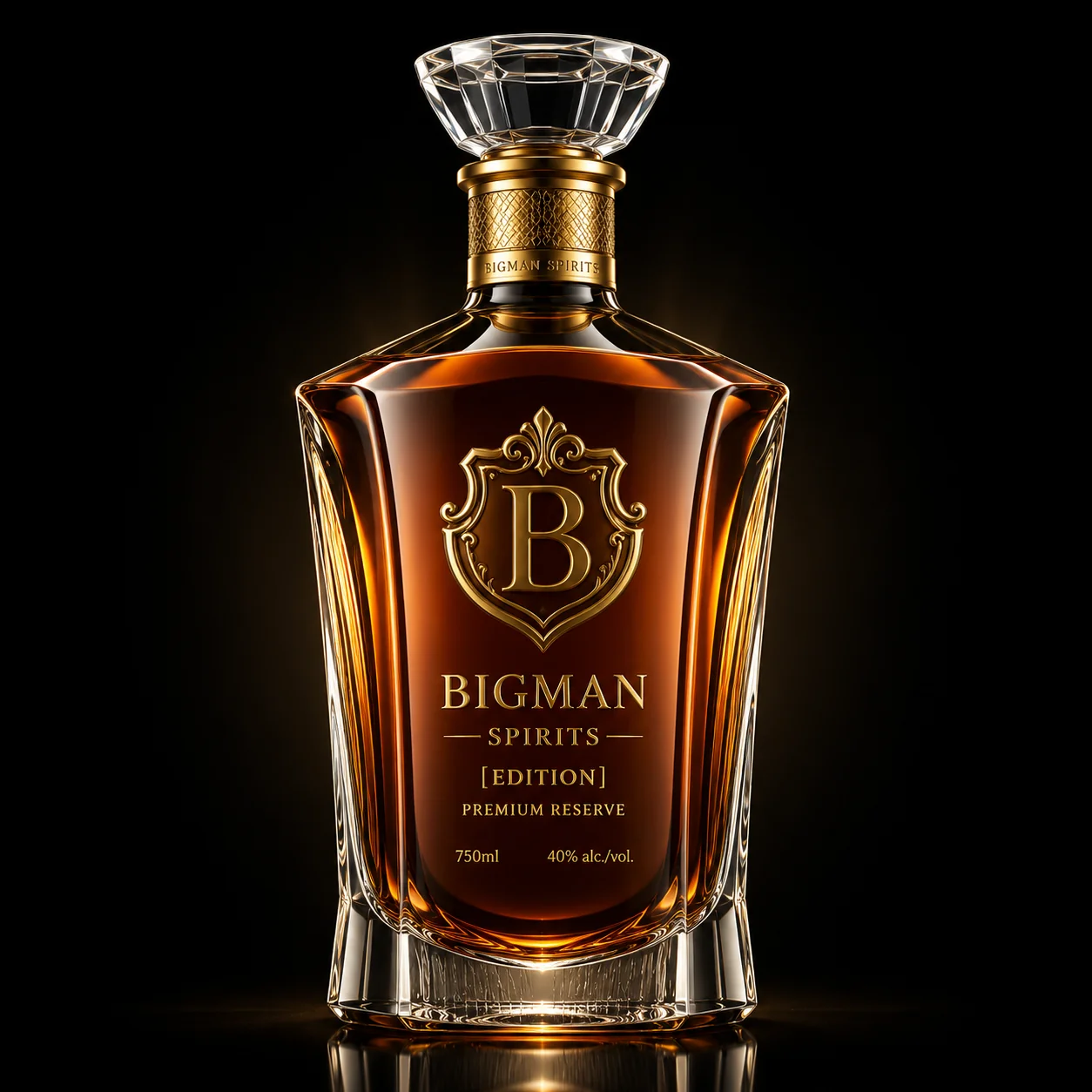 Chai thủy tinh cao cấp BS004 - Heritage XO — mẫu chai rượu thiết kế riêng BIGMAN SPIRITS, chính diện