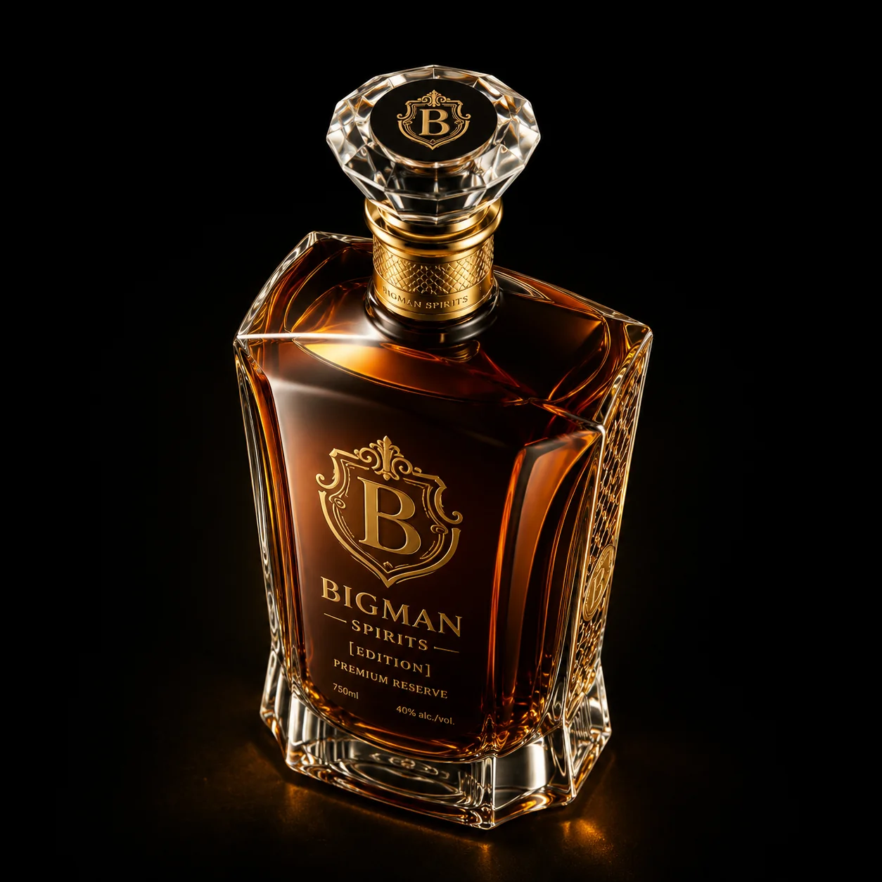 Chai thủy tinh cao cấp BS004 - Heritage XO — mẫu chai rượu thiết kế riêng BIGMAN SPIRITS, cận cảnh nắp chai