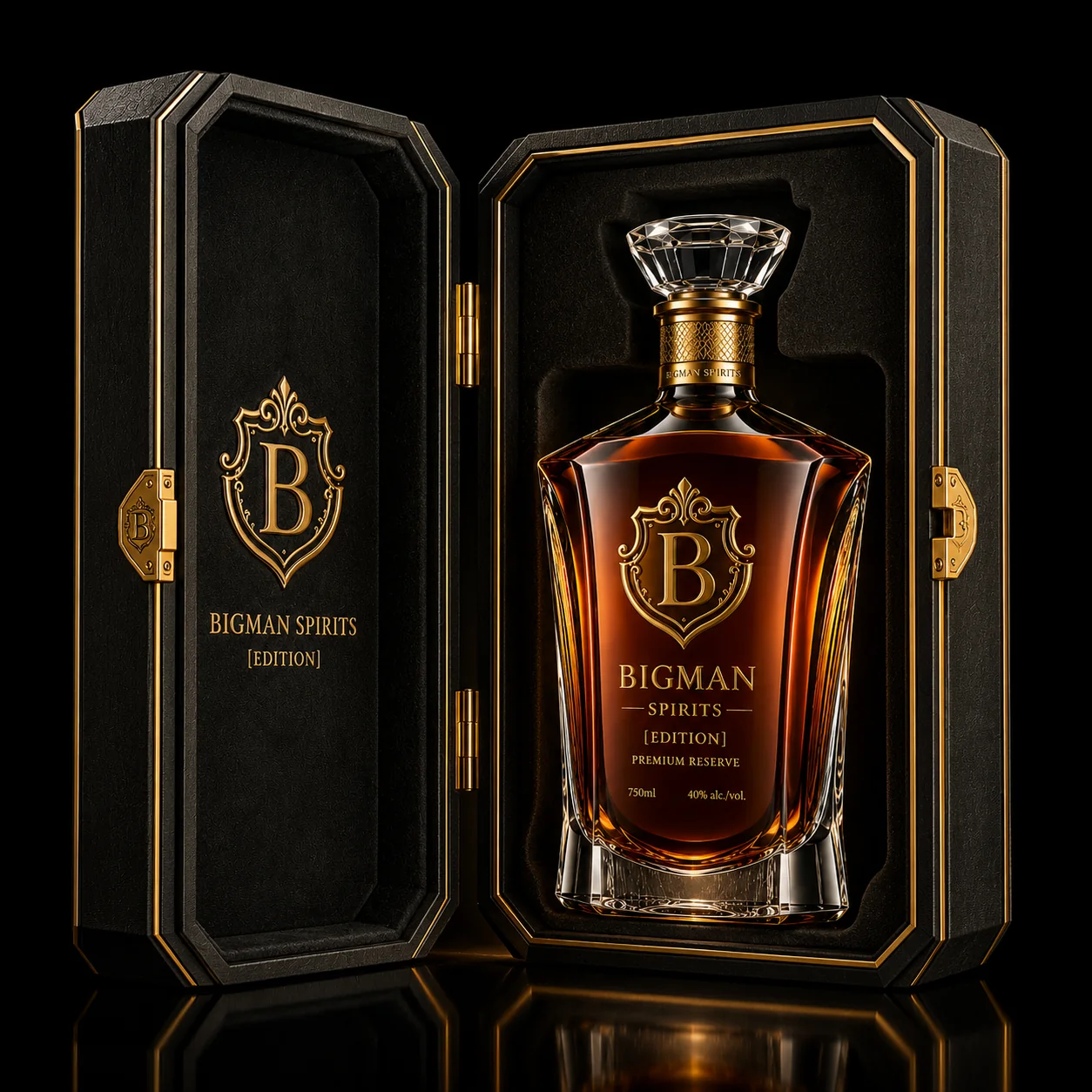 Hộp quà rượu mở, khay lót nhung ôm khít chai BS004 - Heritage XO — bao bì quà tặng cao cấp BIGMAN SPIRITS
