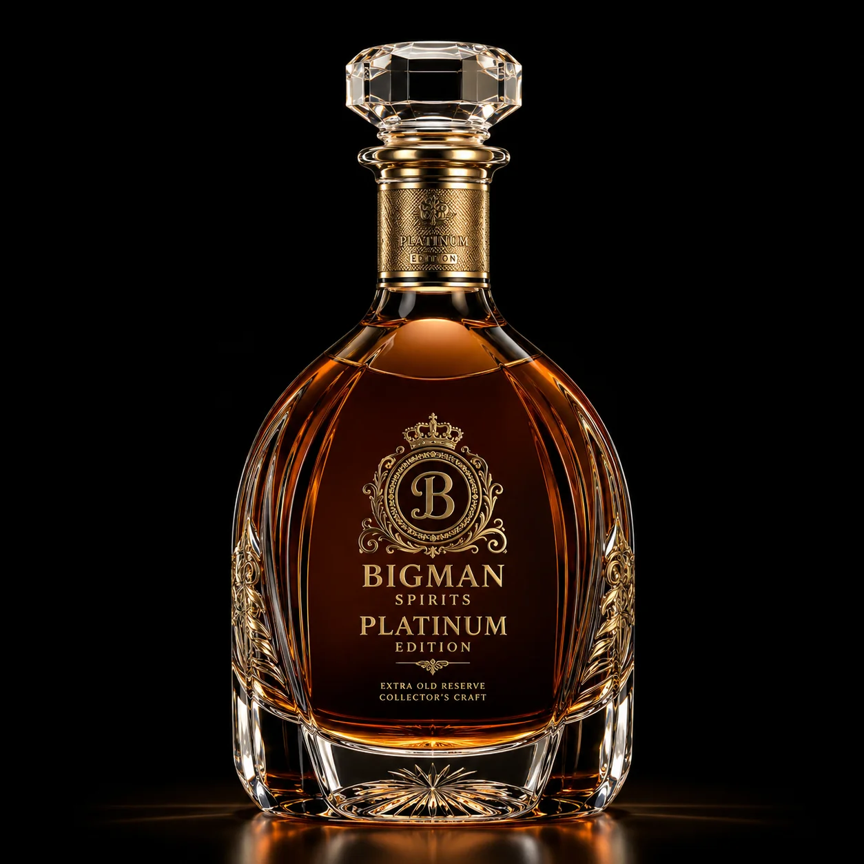 Chai thủy tinh cao cấp BS005 - Platinum Arch — mẫu chai rượu thiết kế riêng BIGMAN SPIRITS, chính diện