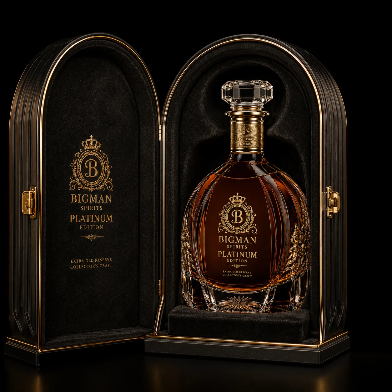 Hộp quà rượu mở, khay lót nhung ôm khít chai BS005 - Platinum Arch — bao bì quà tặng cao cấp BIGMAN SPIRITS