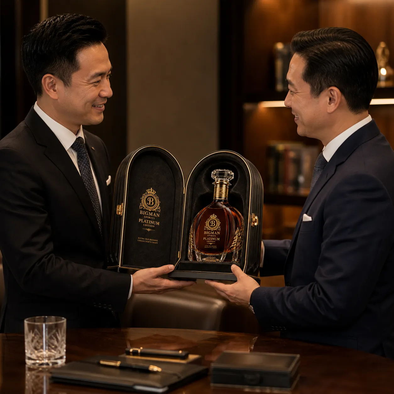 Trao quà tặng doanh nghiệp: bộ chai rượu và hộp quà cao cấp BS005 - Platinum Arch — BIGMAN SPIRITS