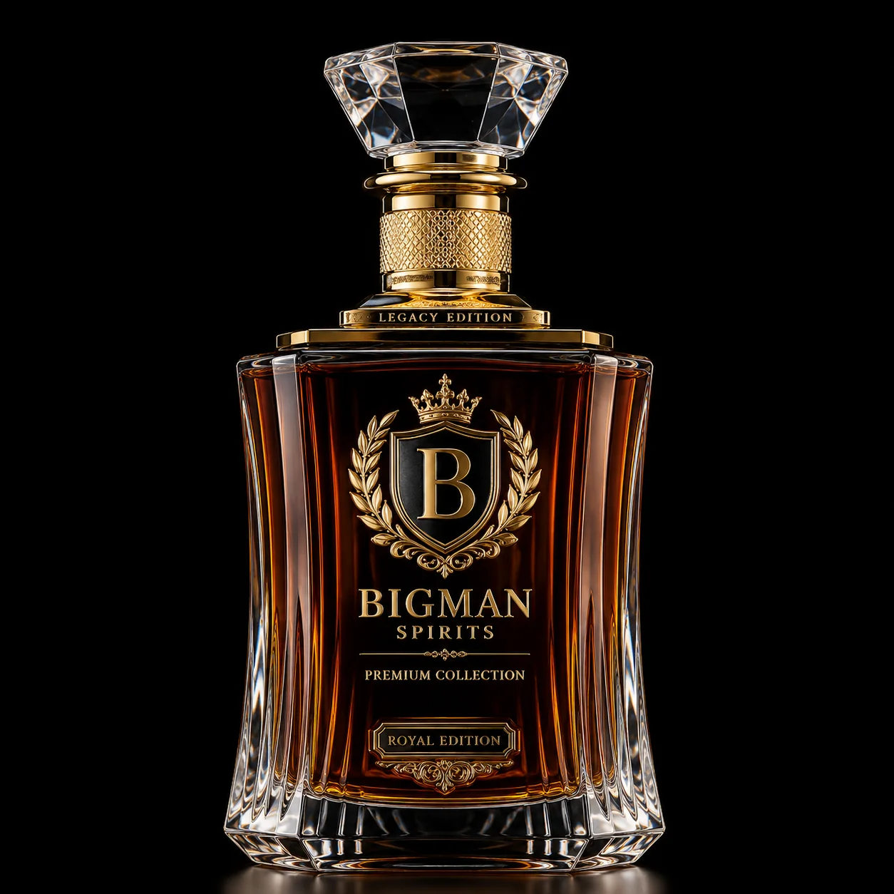 Chai thủy tinh cao cấp BS006 - Legacy Crown — mẫu chai rượu thiết kế riêng BIGMAN SPIRITS, chính diện