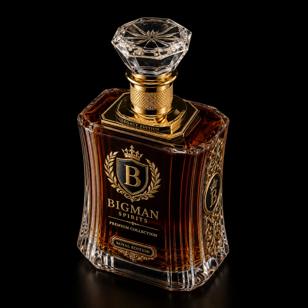 Chai thủy tinh cao cấp BS006 - Legacy Crown — mẫu chai rượu thiết kế riêng BIGMAN SPIRITS, cận cảnh nắp chai