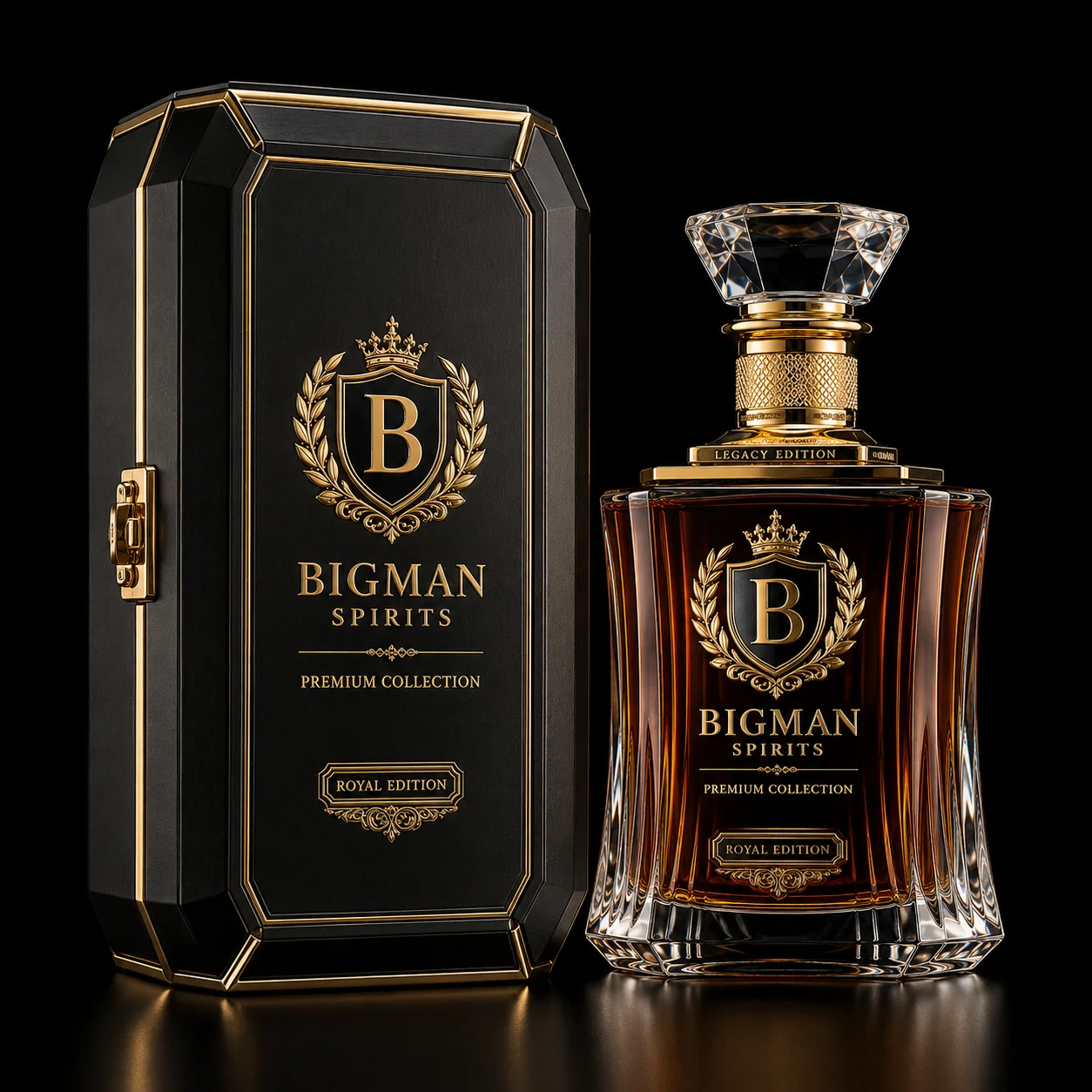 Hộp quà rượu cao cấp đi kèm chai BS006 - Legacy Crown — bộ chai và hộp quà tặng doanh nghiệp BIGMAN SPIRITS