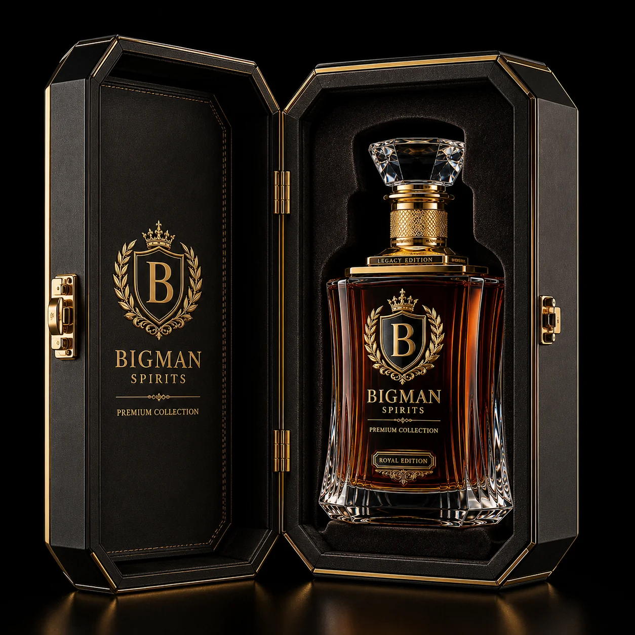 Hộp quà rượu mở, khay lót nhung ôm khít chai BS006 - Legacy Crown — bao bì quà tặng cao cấp BIGMAN SPIRITS