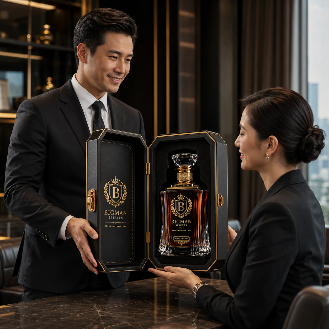 Trao quà tặng doanh nghiệp: bộ chai rượu và hộp quà cao cấp BS006 - Legacy Crown — BIGMAN SPIRITS