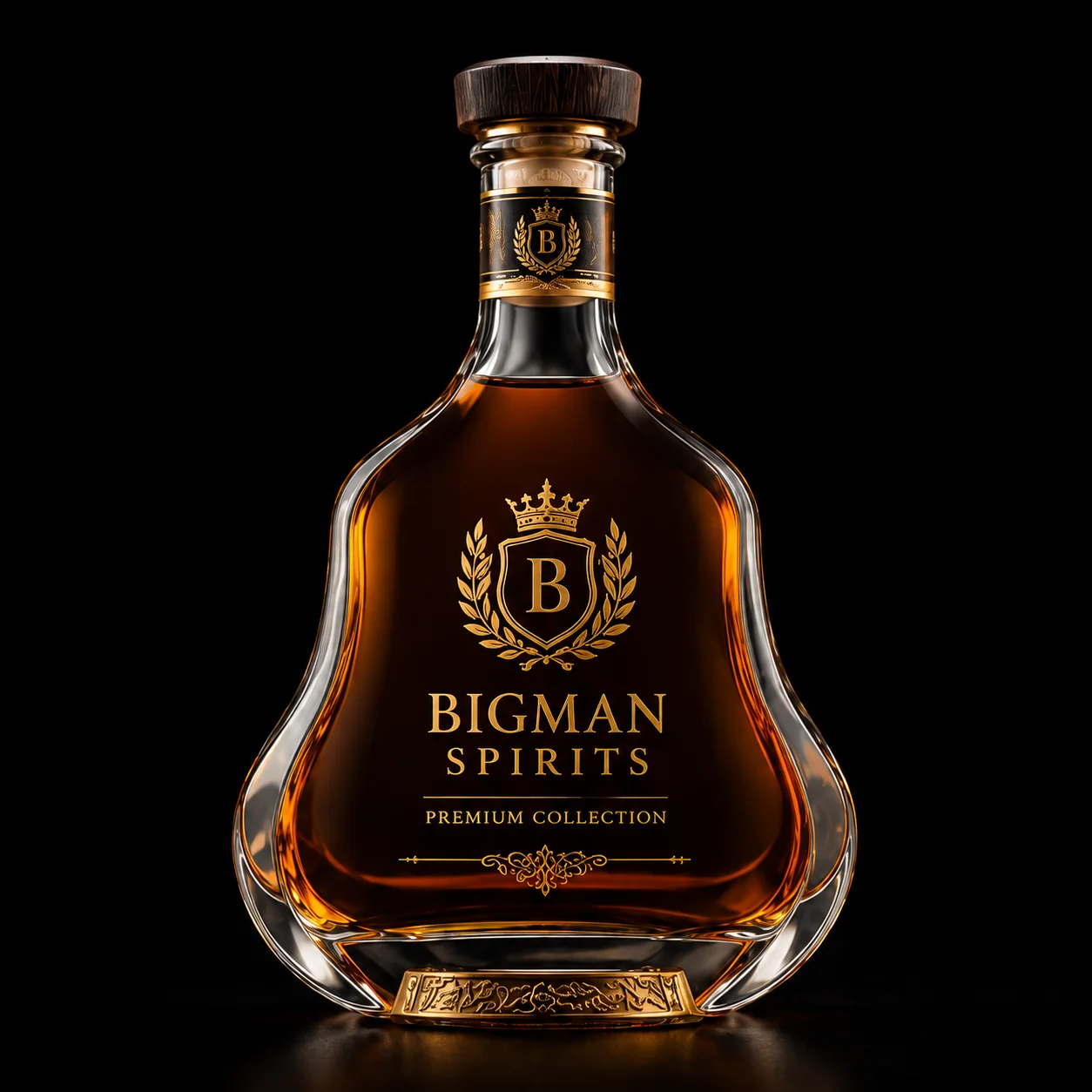Chai thủy tinh cao cấp BS007 - Signature Curve — mẫu chai rượu thiết kế riêng BIGMAN SPIRITS, chính diện