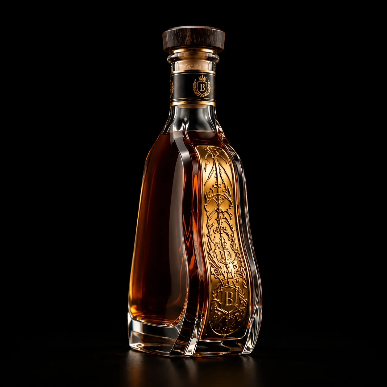 Chai thủy tinh cao cấp BS007 - Signature Curve — mẫu chai rượu thiết kế riêng BIGMAN SPIRITS, góc nghiêng 3/4