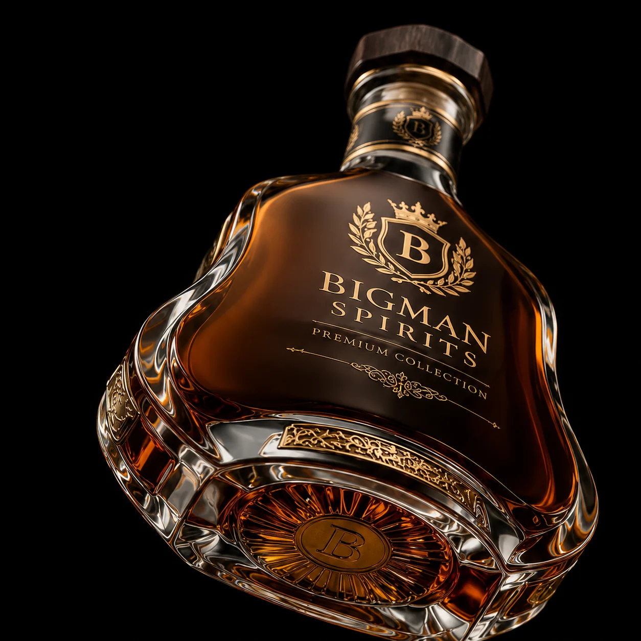 Chai thủy tinh cao cấp BS007 - Signature Curve — mẫu chai rượu thiết kế riêng BIGMAN SPIRITS, mặt sau và đáy chai