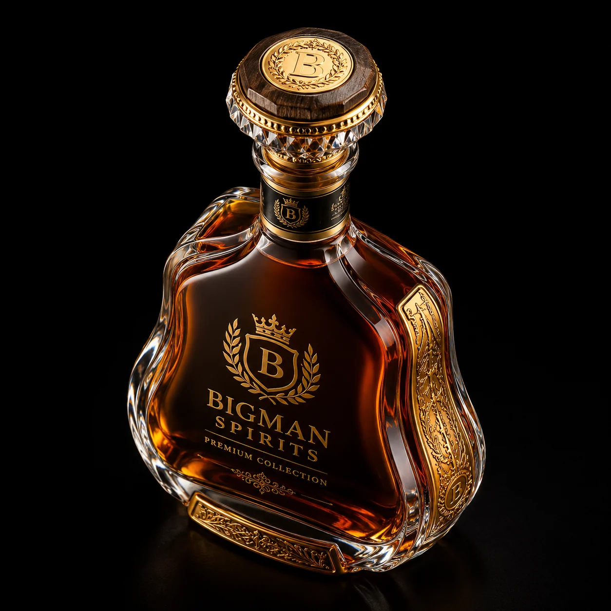 Chai thủy tinh cao cấp BS007 - Signature Curve — mẫu chai rượu thiết kế riêng BIGMAN SPIRITS, cận cảnh nắp chai