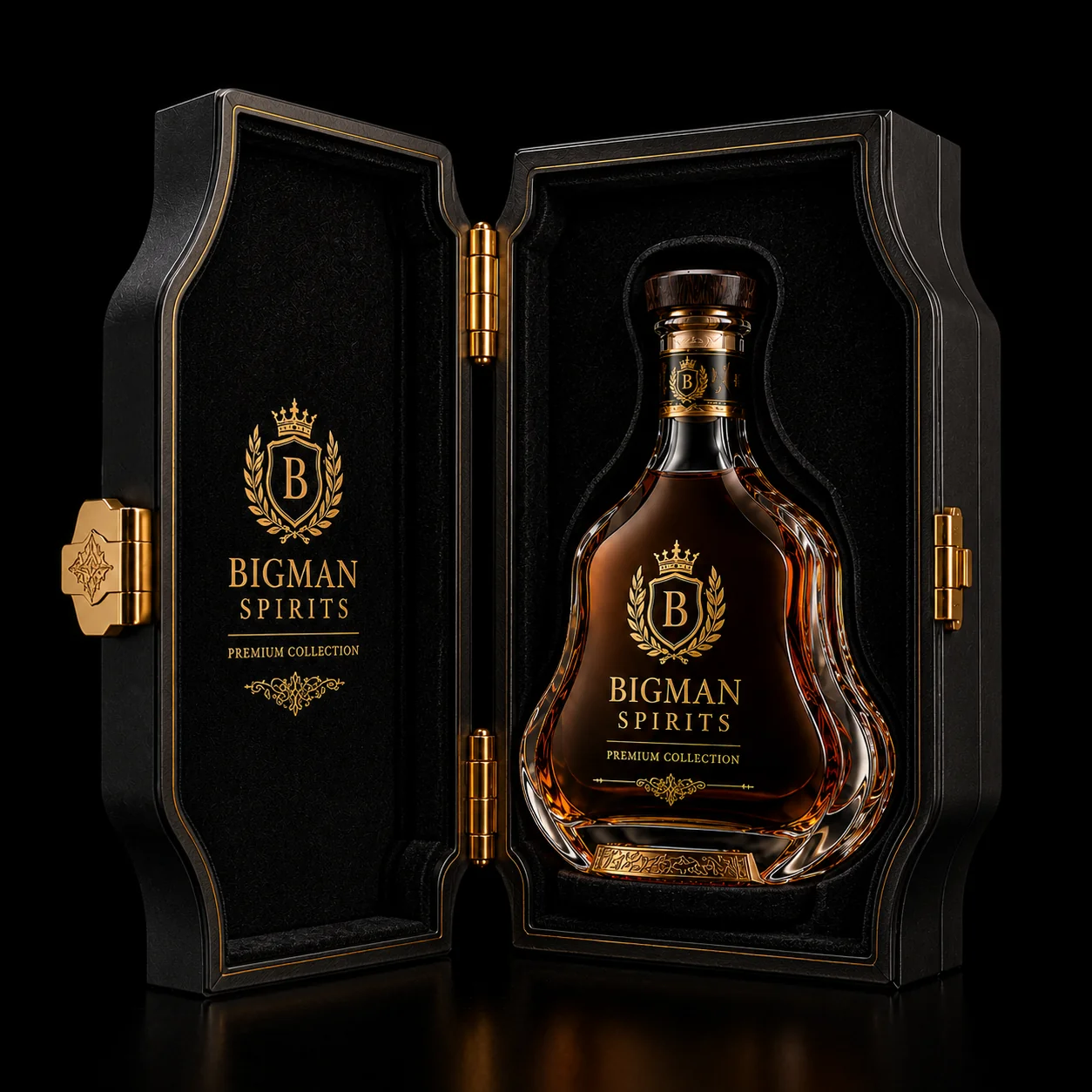Hộp quà rượu mở, khay lót nhung ôm khít chai BS007 - Signature Curve — bao bì quà tặng cao cấp BIGMAN SPIRITS