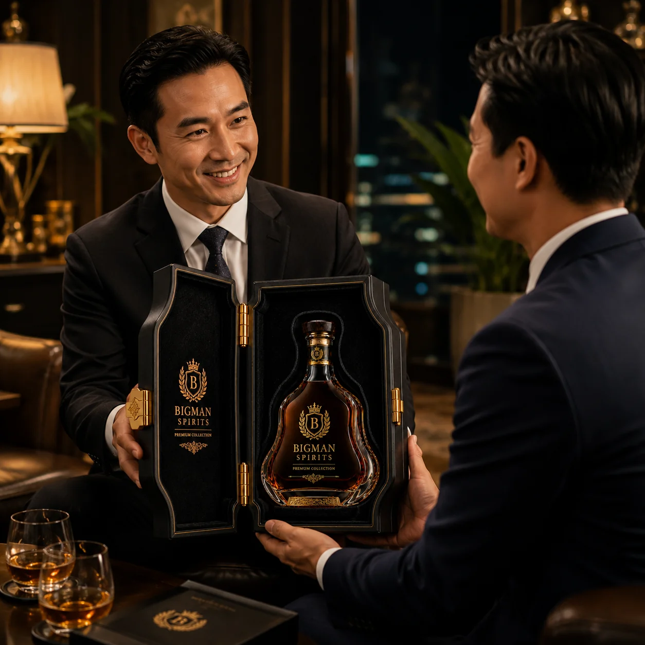Trao quà tặng doanh nghiệp: bộ chai rượu và hộp quà cao cấp BS007 - Signature Curve — BIGMAN SPIRITS