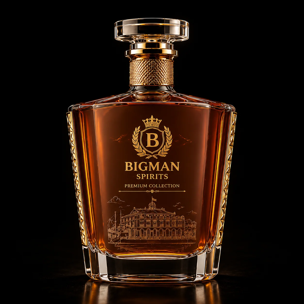Chai thủy tinh cao cấp BS008 - Nha Rong Heritage — mẫu chai rượu thiết kế riêng BIGMAN SPIRITS, chính diện