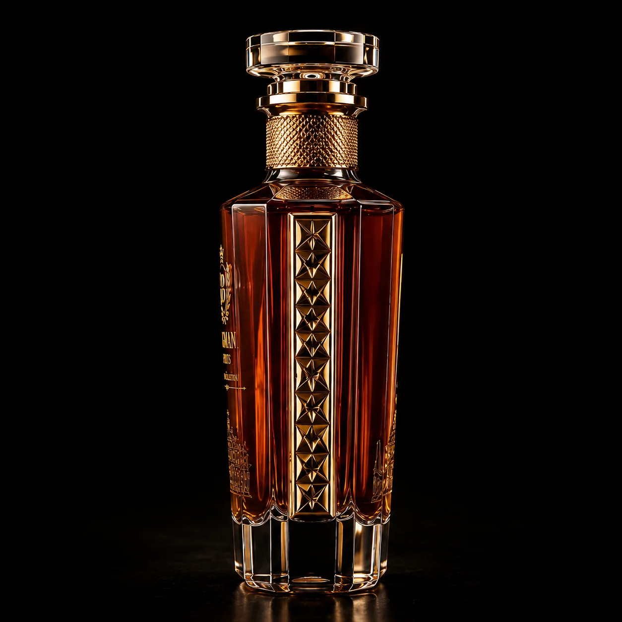 Chai thủy tinh cao cấp BS008 - Nha Rong Heritage — mẫu chai rượu thiết kế riêng BIGMAN SPIRITS, góc nghiêng 3/4