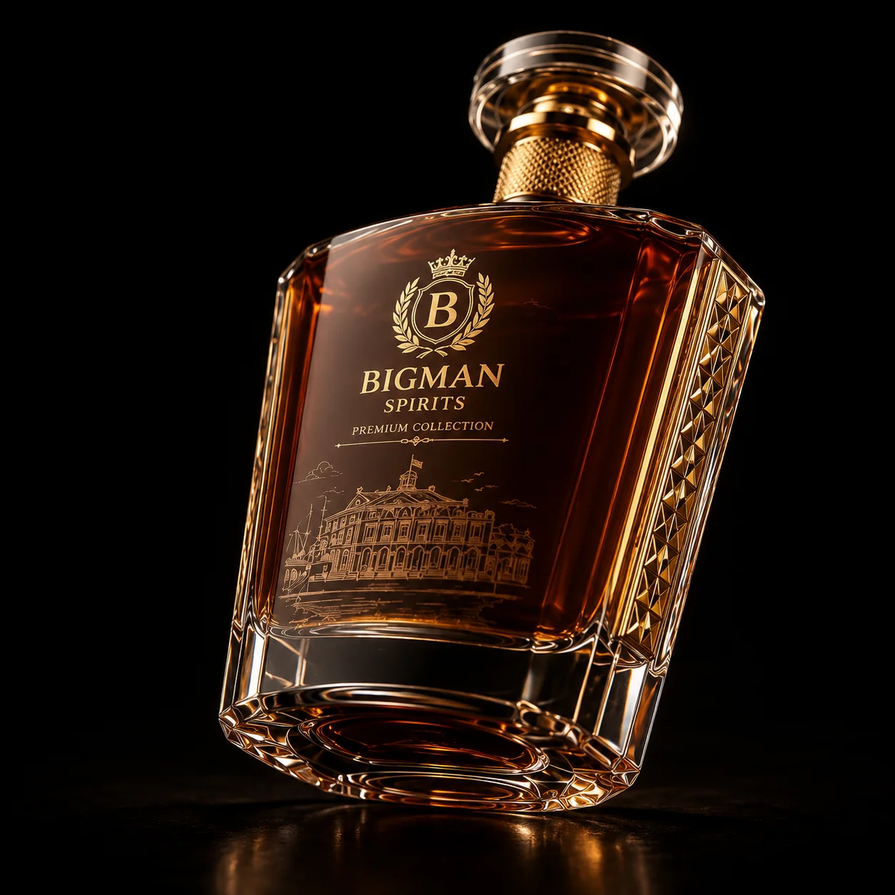 Chai thủy tinh cao cấp BS008 - Nha Rong Heritage — mẫu chai rượu thiết kế riêng BIGMAN SPIRITS, mặt sau và đáy chai
