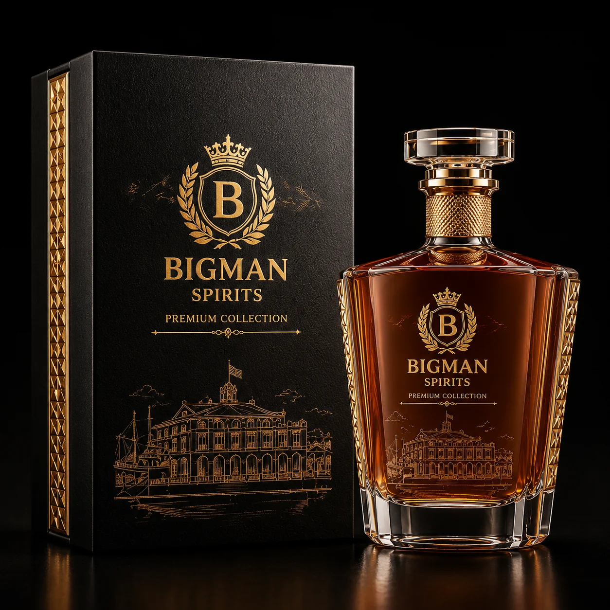 Hộp quà rượu cao cấp đi kèm chai BS008 - Nha Rong Heritage — bộ chai và hộp quà tặng doanh nghiệp BIGMAN SPIRITS