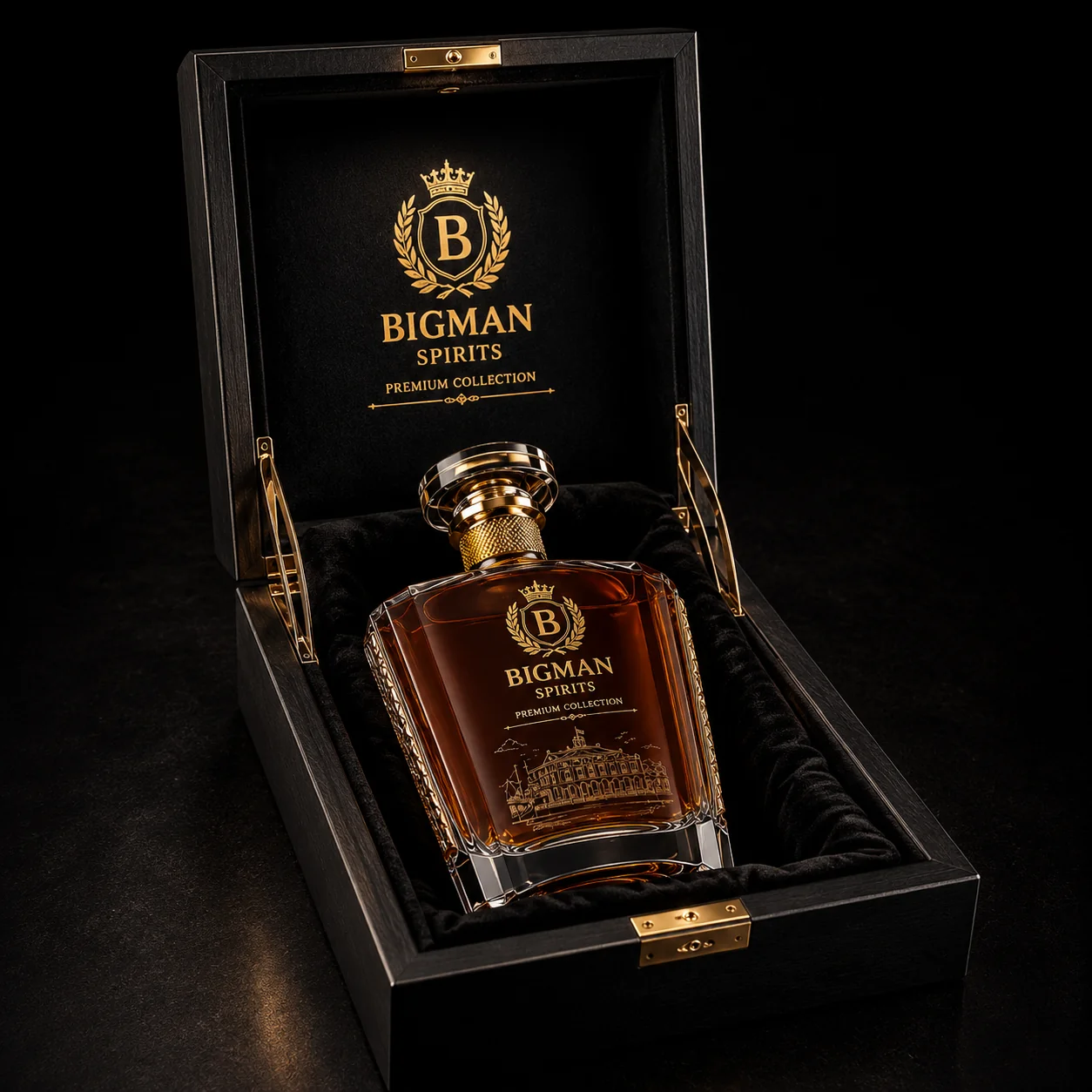 Hộp quà rượu mở, khay lót nhung ôm khít chai BS008 - Nha Rong Heritage — bao bì quà tặng cao cấp BIGMAN SPIRITS