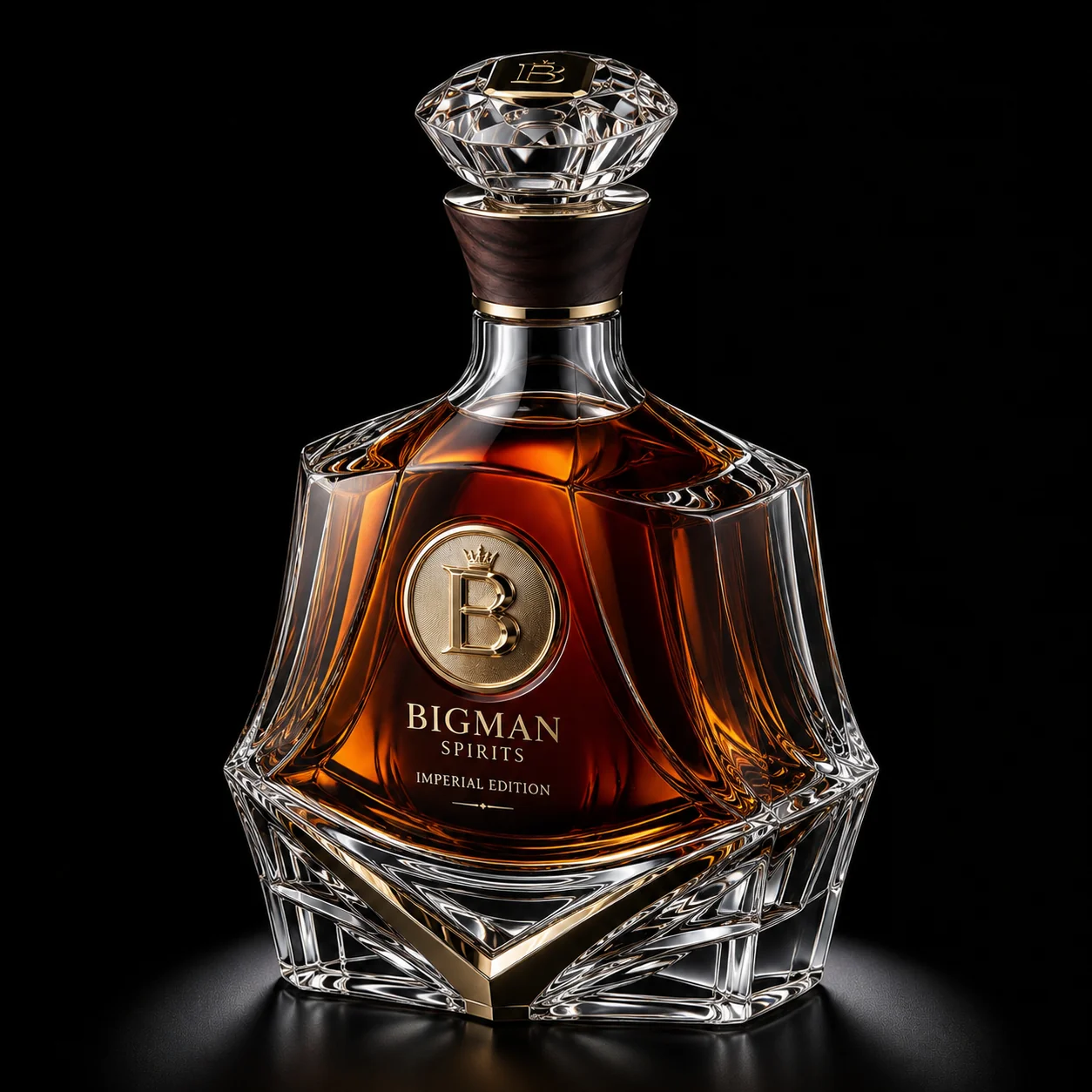 Chai thủy tinh cao cấp BS009 - Imperial Monolith — mẫu chai rượu thiết kế riêng BIGMAN SPIRITS, góc nghiêng 3/4