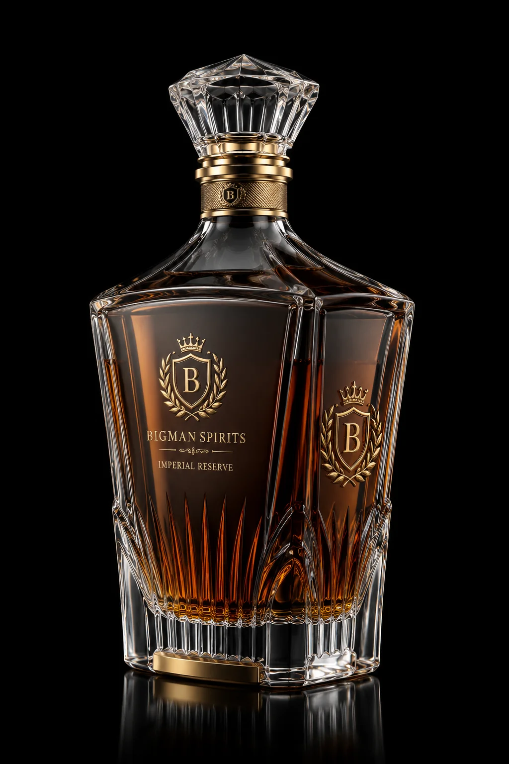 Chai thủy tinh cao cấp BS010 - Imperial Reserve — mẫu chai rượu thiết kế riêng BIGMAN SPIRITS, góc nghiêng 3/4
