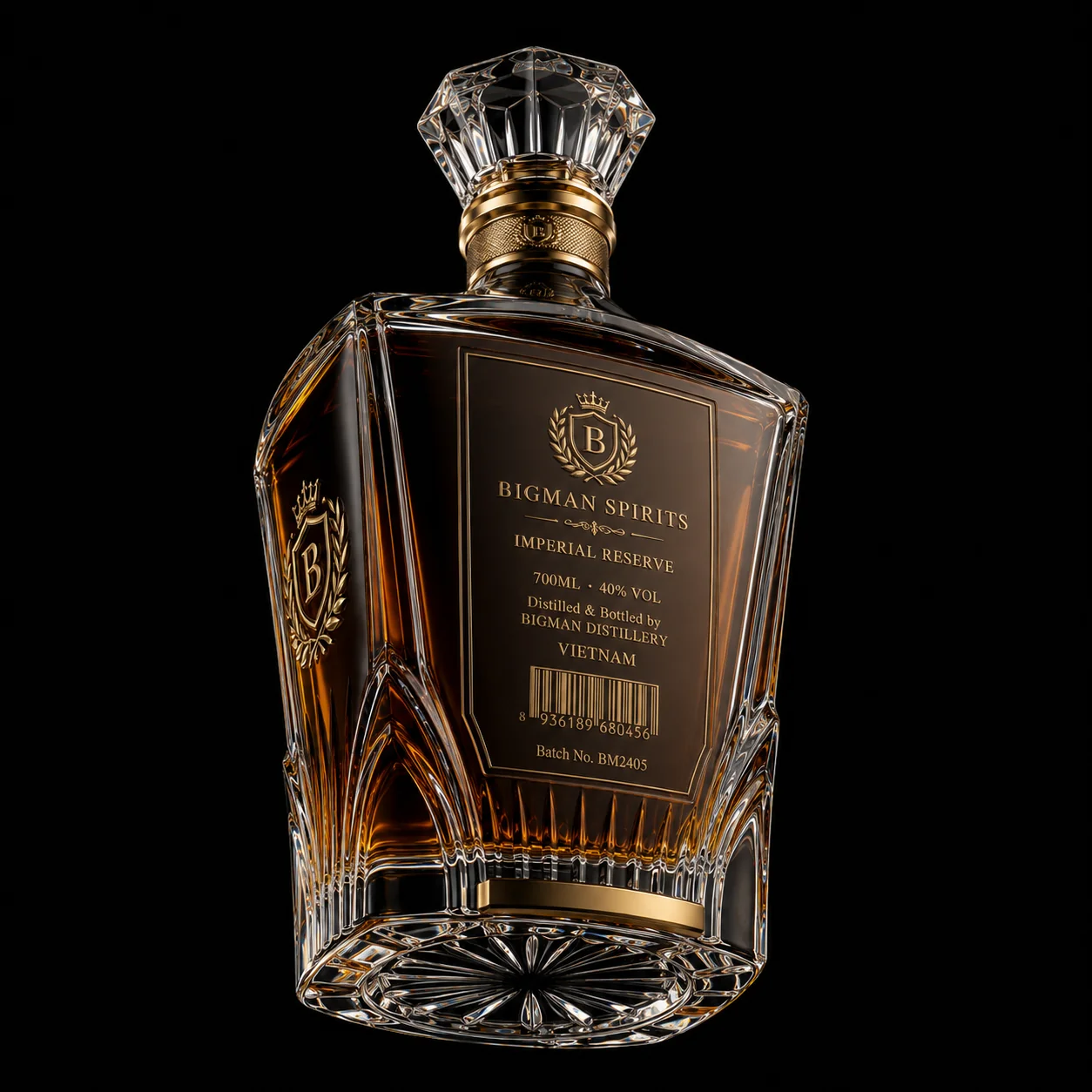 Chai thủy tinh cao cấp BS010 - Imperial Reserve — mẫu chai rượu thiết kế riêng BIGMAN SPIRITS, mặt sau và đáy chai