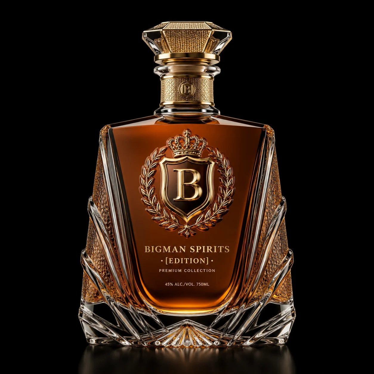 Chai thủy tinh cao cấp BS011 - Gatsby Sunburst — mẫu chai rượu thiết kế riêng BIGMAN SPIRITS, chính diện