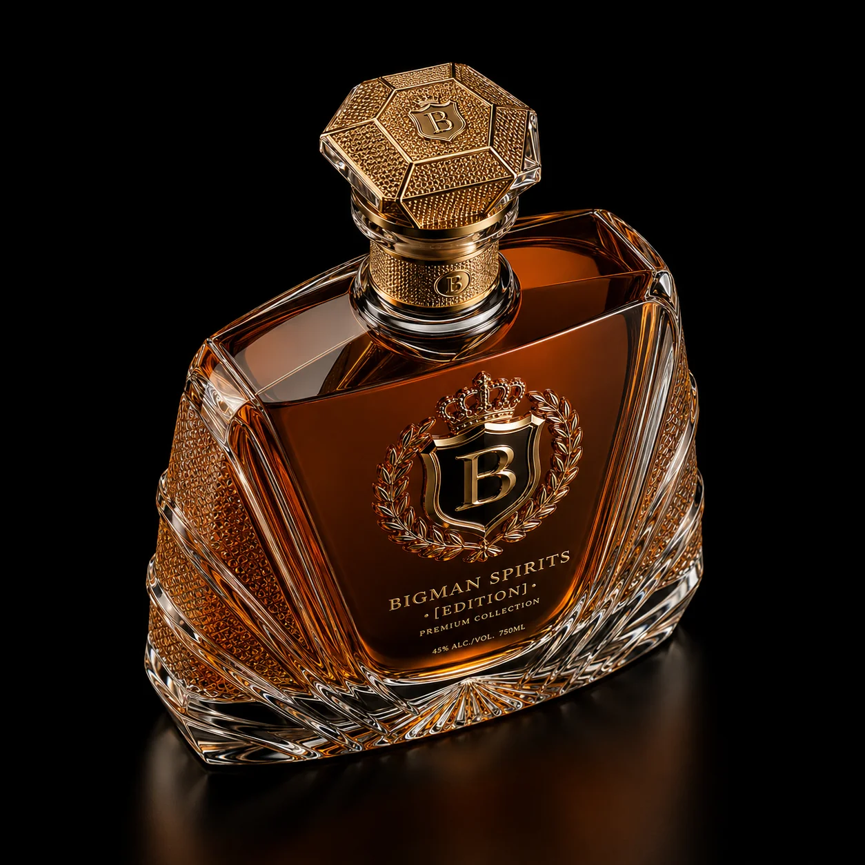 Chai thủy tinh cao cấp BS011 - Gatsby Sunburst — mẫu chai rượu thiết kế riêng BIGMAN SPIRITS, cận cảnh nắp chai