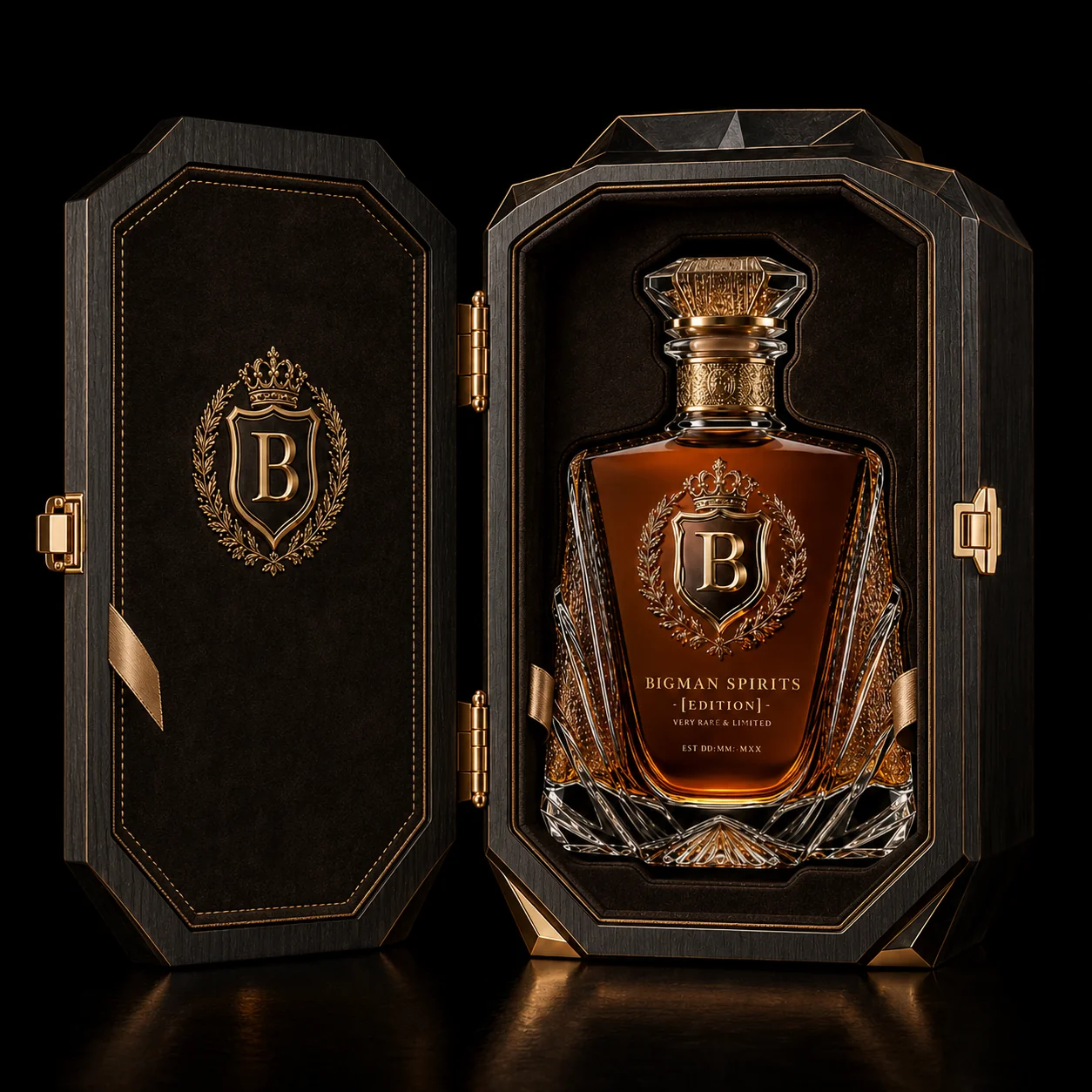 Hộp quà rượu mở, khay lót nhung ôm khít chai BS011 - Gatsby Sunburst — bao bì quà tặng cao cấp BIGMAN SPIRITS