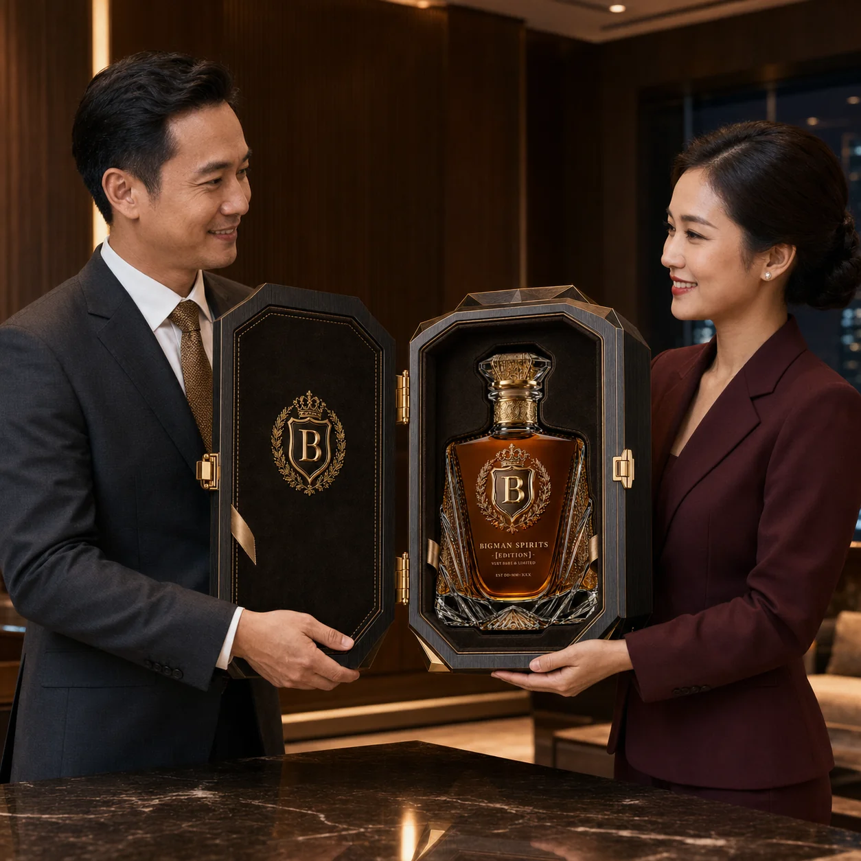 Trao quà tặng doanh nghiệp: bộ chai rượu và hộp quà cao cấp BS011 - Gatsby Sunburst — BIGMAN SPIRITS