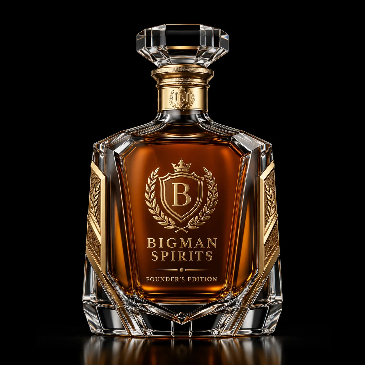 Chai thủy tinh cao cấp BS012 - Founder Gold — mẫu chai rượu thiết kế riêng BIGMAN SPIRITS, chính diện
