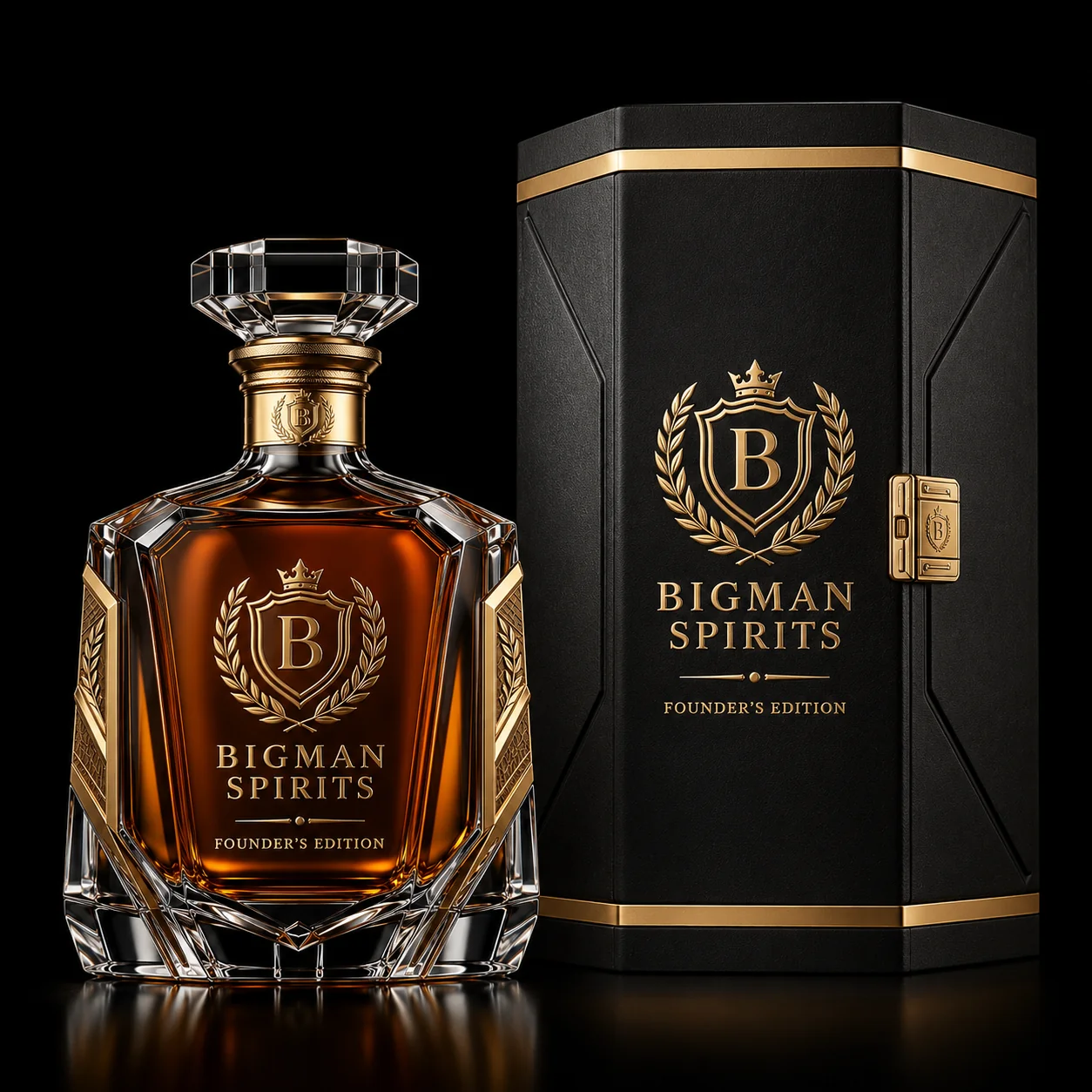 Hộp quà rượu cao cấp đi kèm chai BS012 - Founder Gold — bộ chai và hộp quà tặng doanh nghiệp BIGMAN SPIRITS