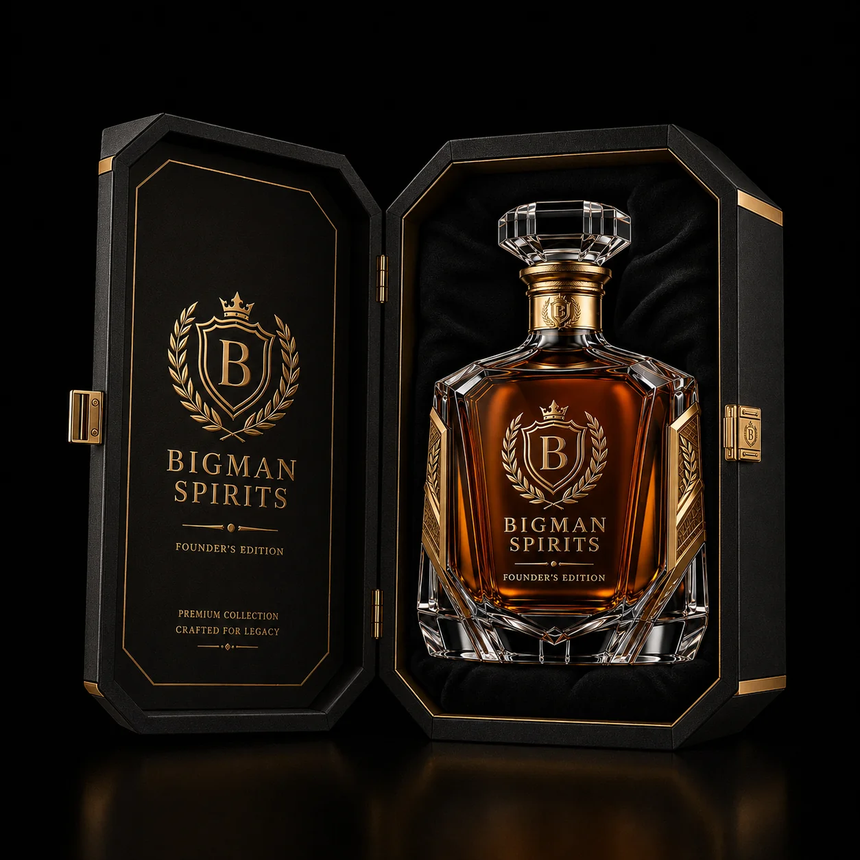 Hộp quà rượu mở, khay lót nhung ôm khít chai BS012 - Founder Gold — bao bì quà tặng cao cấp BIGMAN SPIRITS