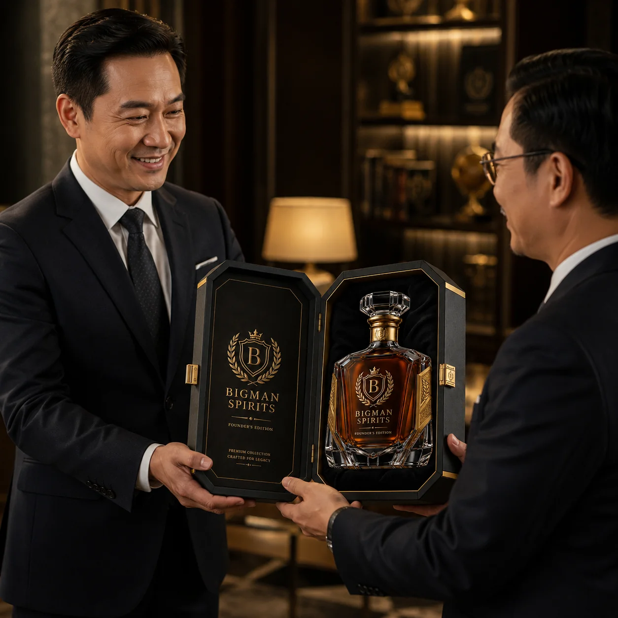 Trao quà tặng doanh nghiệp: bộ chai rượu và hộp quà cao cấp BS012 - Founder Gold — BIGMAN SPIRITS
