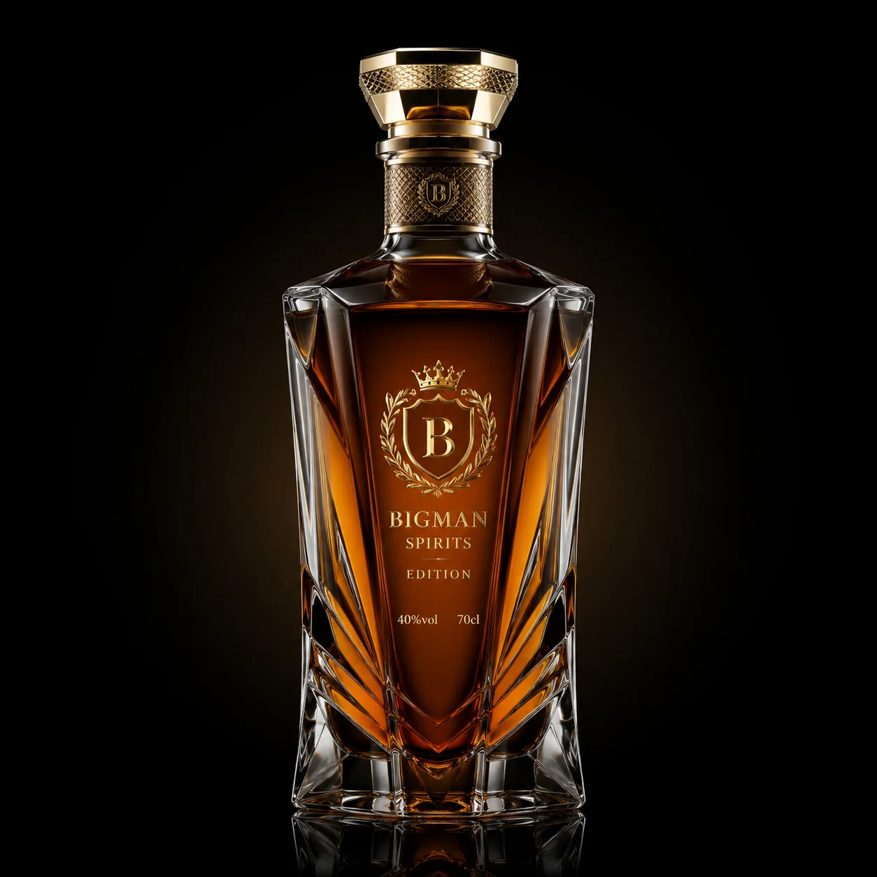 Chai thủy tinh cao cấp BS014 - Sovereign Facet — mẫu chai rượu thiết kế riêng BIGMAN SPIRITS, chính diện