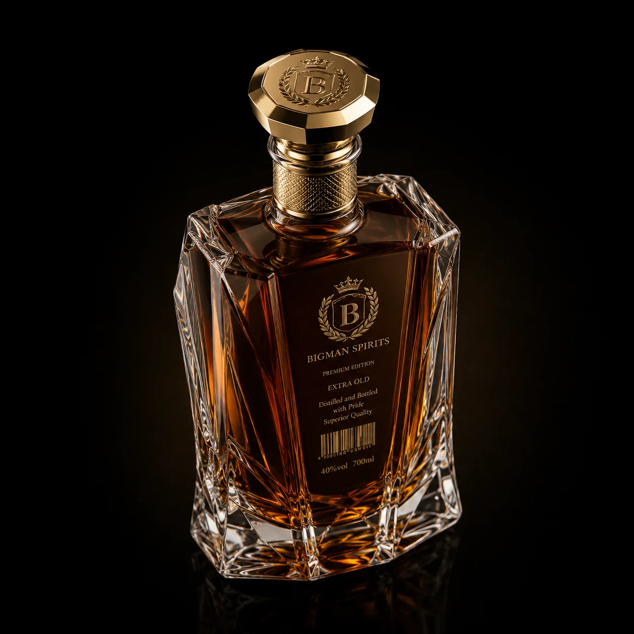Chai thủy tinh cao cấp BS014 - Sovereign Facet — mẫu chai rượu thiết kế riêng BIGMAN SPIRITS, cận cảnh nắp chai