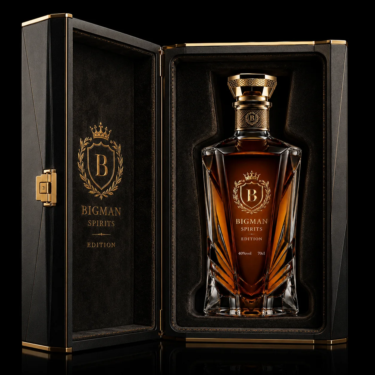 Hộp quà rượu mở, khay lót nhung ôm khít chai BS014 - Sovereign Facet — bao bì quà tặng cao cấp BIGMAN SPIRITS