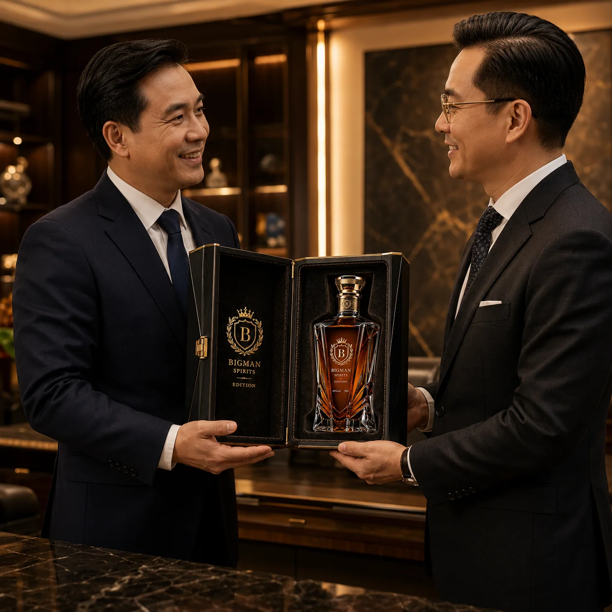 Trao quà tặng doanh nghiệp: bộ chai rượu và hộp quà cao cấp BS014 - Sovereign Facet — BIGMAN SPIRITS