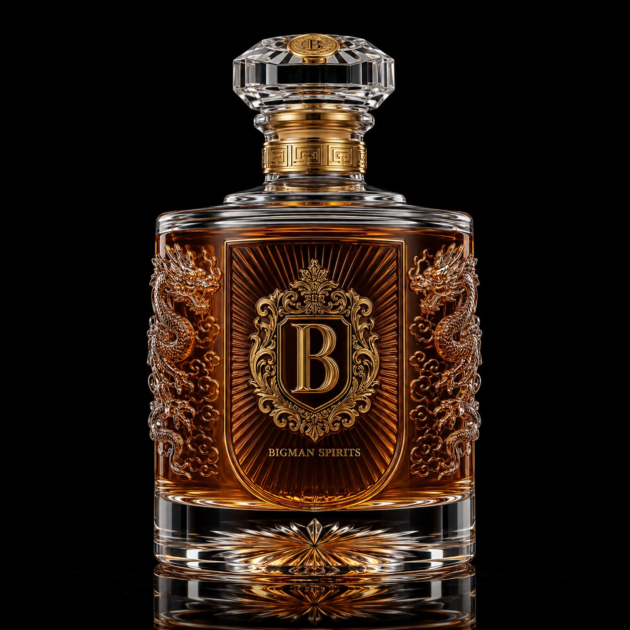 Chai thủy tinh cao cấp BS015 - Imperial Dragon — mẫu chai rượu thiết kế riêng BIGMAN SPIRITS, chính diện