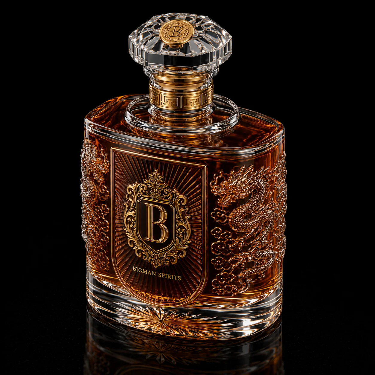 Chai thủy tinh cao cấp BS015 - Imperial Dragon — mẫu chai rượu thiết kế riêng BIGMAN SPIRITS, cận cảnh nắp chai