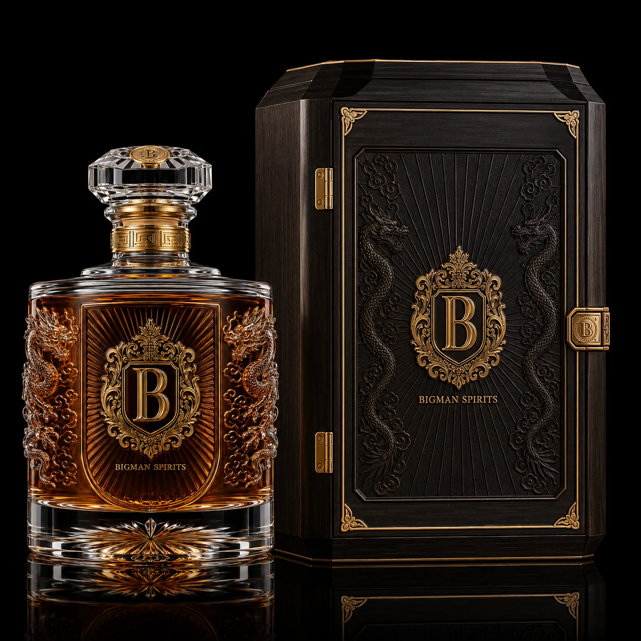 Hộp quà rượu cao cấp đi kèm chai BS015 - Imperial Dragon — bộ chai và hộp quà tặng doanh nghiệp BIGMAN SPIRITS